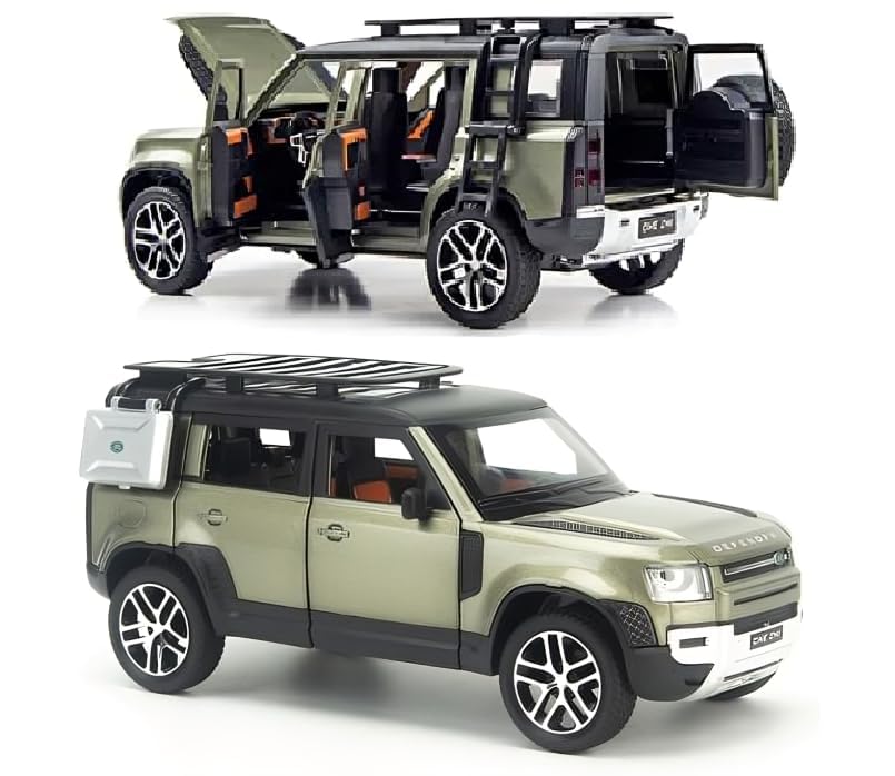 1:24 Scale Big Size Land Rover Defender Model Car Exclusive Alloy Metal car Pull Back Die-cast Metal Toy car with Openable Doors & Light Music Best Gifts Toys Kids【Colors as Per Stock】