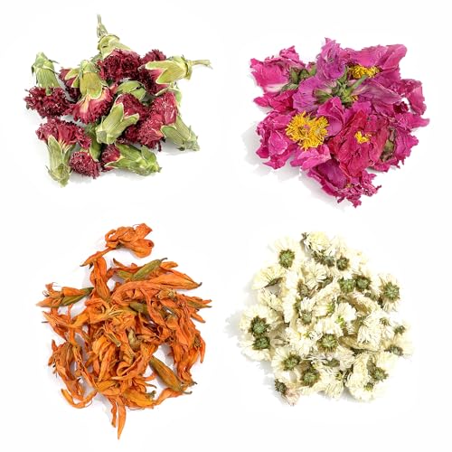 natural dried fruit and flower kit for diy crafts - 25 bags ideal for soap making candle making resin jewelry bath bombs and nail art - includes rose petals rosebuds lilium jasmine and more