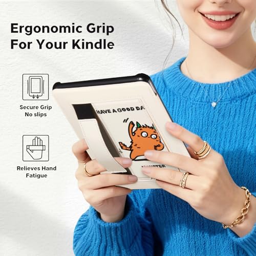 Image of CoBak Lightweight Stand Cute Case for 7 inch Kindle Paperwhite 12th Gen 2024 and Kindle Colorsoft with Right Hand Strap - Compatible with iPhone MagSafe, for Samsung /Anker Wireless Charging Pads