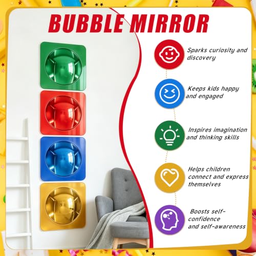 Zaruatu 12 Pcs Sensory Wall Mirror, Acrylic Bubble Mirror for Science Classroom Wall, Autism Kids Sensory Room Must Haves for Visual Tactile Stimulation (10x10 Inch,Red Yellow Blue Green White Purple) - Image 5