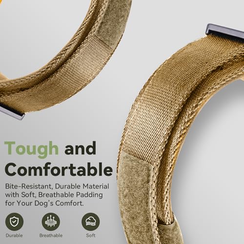 2025 Upgrade Waterproof AirTag Dog Collar, Military Tactical Dog Collar with AirTag Holder, Comfortable Control Handle and Metal Buckle, GPS Dog Collar Holder for Medium to Large Dogs (Khaki,L)