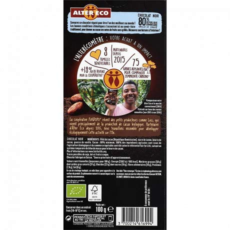 Alter Eco – Chocolate negro República Dominicana, 80% 100 g, 4 unidades