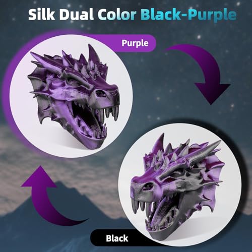 Image of Dual Color Silk PLA 3D Printer Filament 1.75mm, Dual Color 2-in-1 Purple-Black Silk Filament 1KG Spool Dimensional Accuracy Probability + /- 0.02mm Fits for Most FDM 3D Printers, Black-Purple