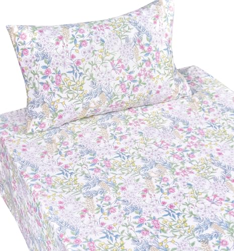 Image of Scientific Sleep Vine Flower Plants Leaves Wild Fruit Bird Vintage Floral 100% Cotton Bed Sheet Set Kids Girls Teen, Flat Sheet & Fitted Sheet & Pillowcase Bedding Set (Botanic Garden, Twin)