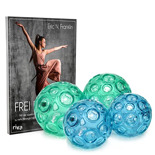 Franklin-Methode Set mit Buch & 4 Franklin-Bällen je 2x Ø 10 cm/Ø 7cm Massage blau grün