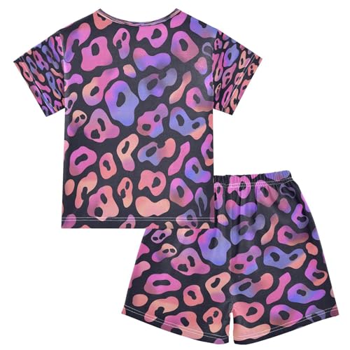 senya Short Sleeve Pajamas Sets Summer Cotton Sleepwear Purple Leopard Print2