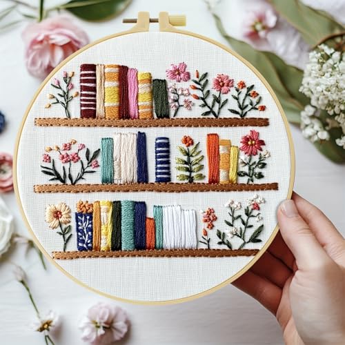 JOZYSH 8'' Flowers Embroidery Kit for Beginners Stamped Books and