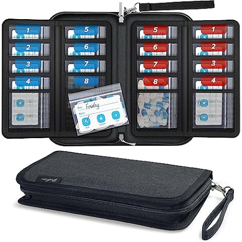 ZIKEE Slim Folding Pill Organizer Bag with 20 Writable BPA-Free Pill Pouches, Travel 22 Slot Pill Box Bag with a Zipper Design for Safely Storing Vitamins, Medications, Prescriptions, Fish Oil Cover