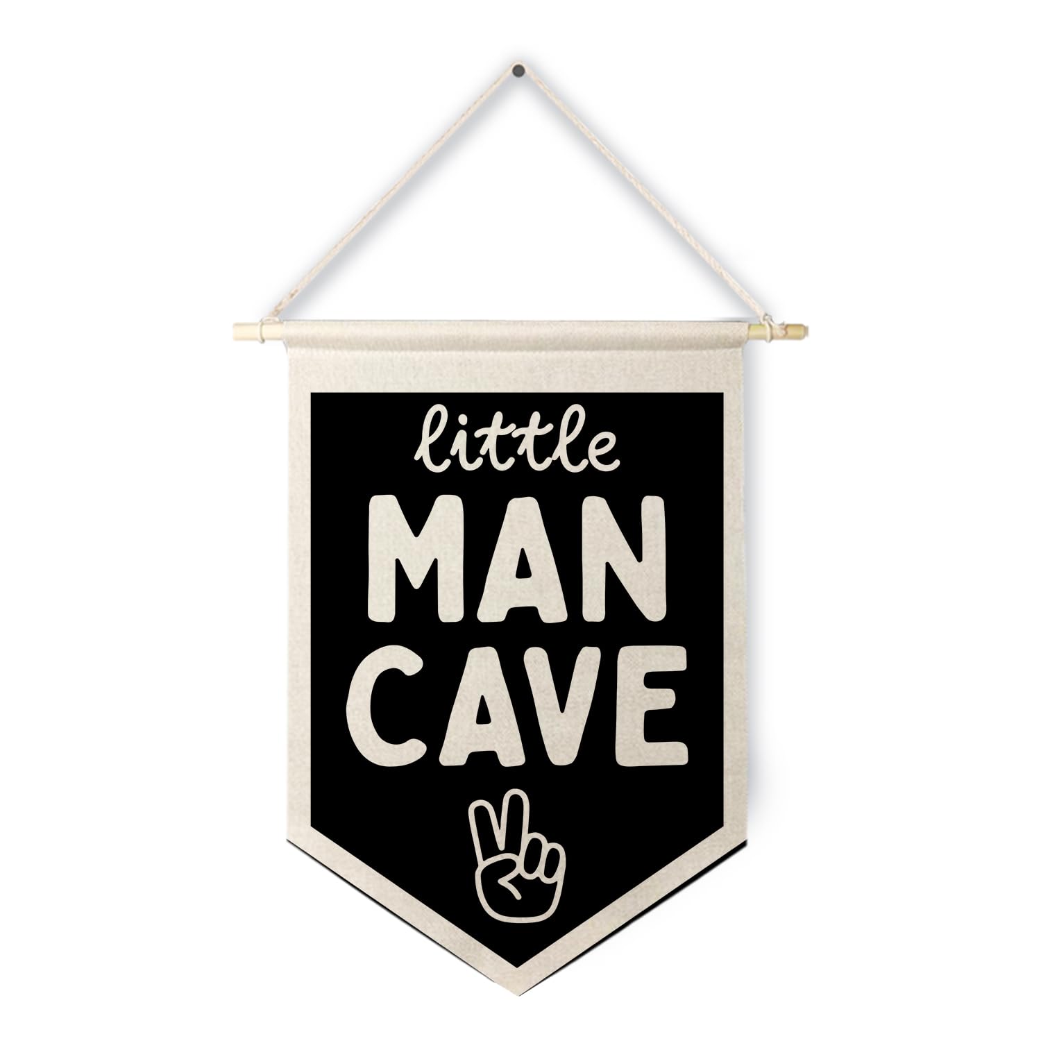 Qpenm Little Man Cave Wall Hanging Canvas Banner, Boys Room Decor, Modern Black and White Peace Sign Nursery Hanging Pennant Flag Posters Prints for