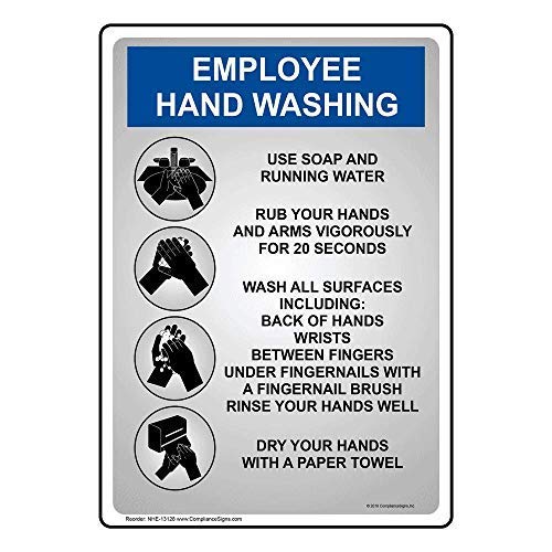 ComplianceSigns.com Employee Hand Washing Sign, 10x7 inch Plastic for Handwashing Gray