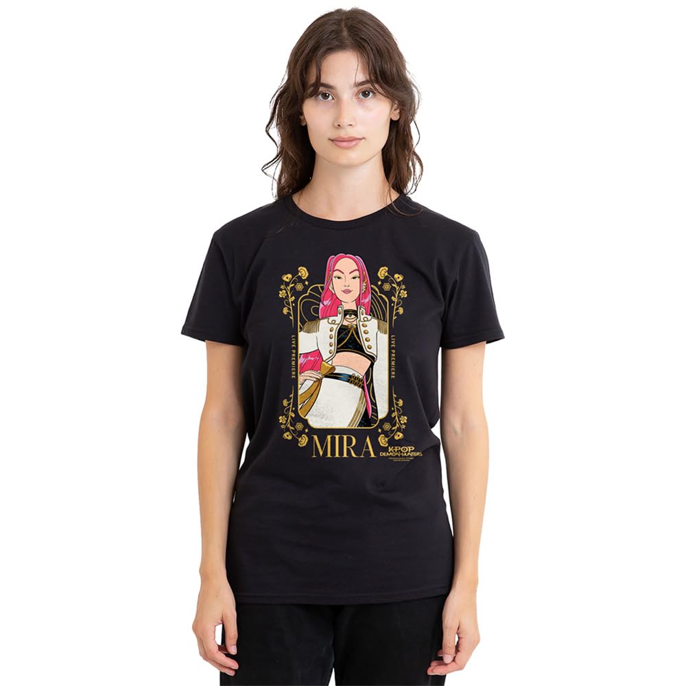 Kpop Demon Hunters Mira Golden Frame Ladies T Shirt, Black, Medium