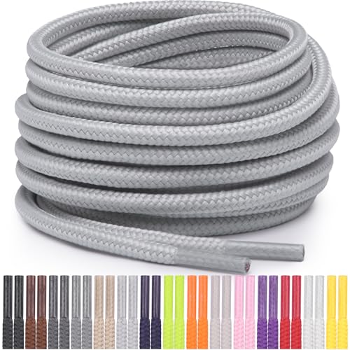 Miscly Lacets Ronds pour Chaussures, Baskets et Bottes - Disponibles en Plusieurs Longueurs et Couleurs (Gris Clair, 114 cm)