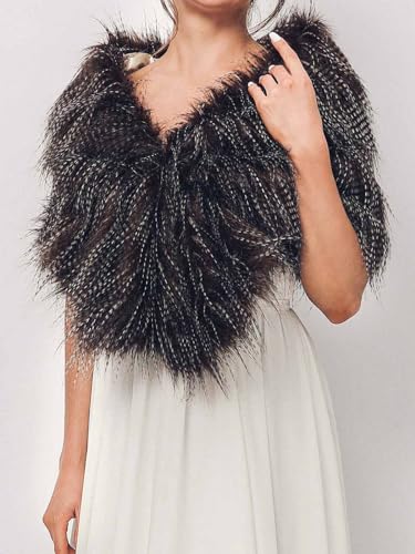EASEDAILY Wedding Fur Shawls and Wraps Bridal Stole Faux Bride Fur Scarf Shrug with Brooch for Women and Bridesmaid4