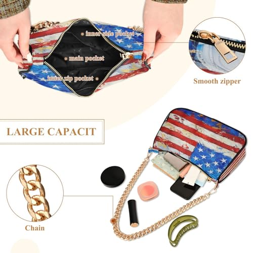 Image of Shoulder Bags for Women American US Flag Independence Day Patriotic Hobo Tote Handbag Small Clutch Purse with Zipper Closure