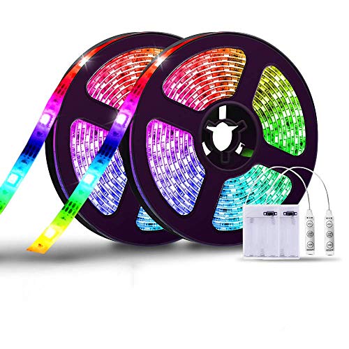 Sunboia Strisce LED RGB batteria con telecomando, 2x1M Mini 3-key 16 colori Striscia LED 5050 impermeabile Bias Illuminazione TV retroilluminazione