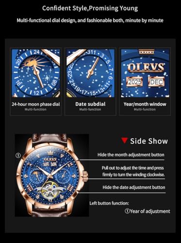 Image of OLEVS Mens Automatic Watches Self-Winding Starry Sky Diamond Skeleton Luxury Wrist Watch Waterproof Luminous