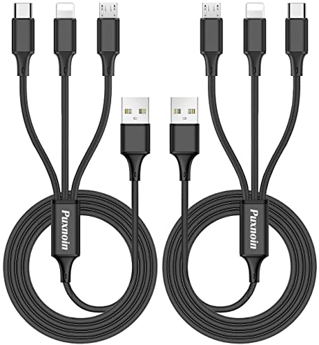 Puxnoin Multi Charging Cable, 6FT 2Pack Multi Charger Cable Universal 3 in 1 Multiple USB Cable Fast Charging Cord with Type C, Micro USB Port Connectors Compatible with Most Cell Phones Tablets