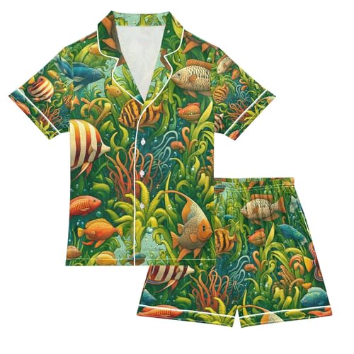 senya Fish A Satin Summer Pajama Sets Silk Short Sleeve Button Down Sleepwear