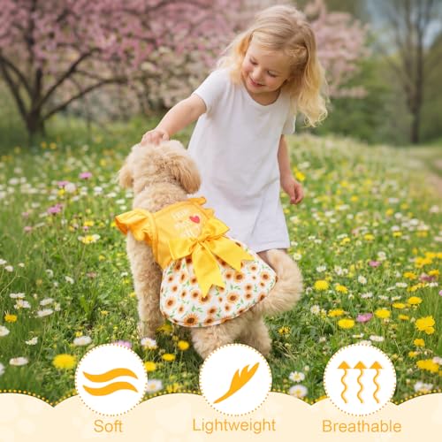 Abbylike 5 Pcs Dog Dress Floral Daisy Sunflowers Lemon Plaid Bowknot Dog Clothes Summer Yellow Puppy Dresses Outfits Cute Apparel for Small Pets Cats Female (Large) - Image 5
