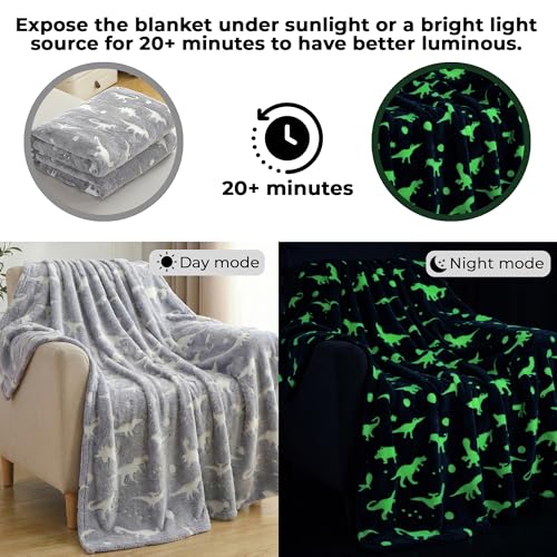 Image of Story@Home Glow Blankets for Kids | Lightweight Bed Blanket for Kids |Kids Blanket 0-15 Years (200x150cm) Soft Fleece Blanket |Cozy & Warm All-Season Radium Blanket for Boys & Girls - Dinosaur