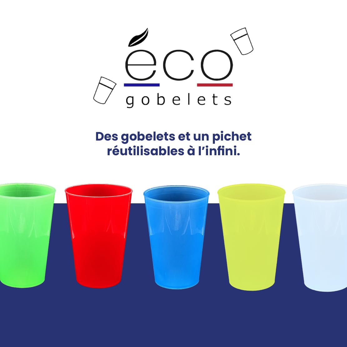 éco gobelets - Brocca riutilizzabile, economica, riciclabile, 1 L x 50 - Vetro in plastica rigida in polipropilene senza BPA - Lavabile in lavastoviglie - Trasparente