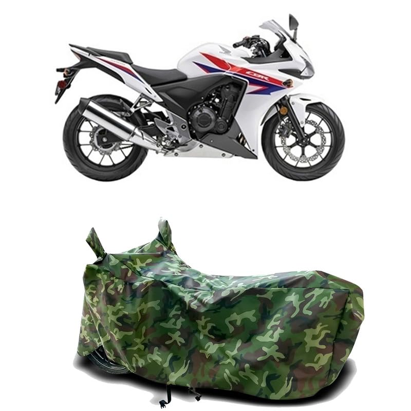 Image of DUFFEL-100% Heat Protection Two Wheeler Bike /Scooty Body Cover for Honda CBR500R Water Resistance /UV-Rays /Birds Dropping /Scratchproof /Dust Proof /Waterproof[Green Jungle Print]