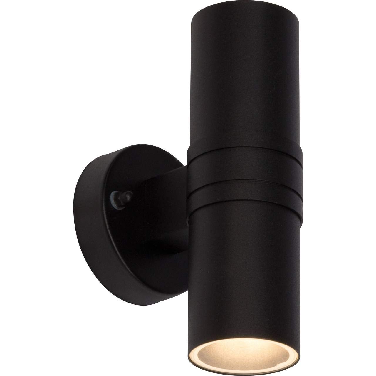 Brilliant Hanni lampa ścienna zewnętrzna LED 2 flg ochrona przed rozbryzgami wody wylot światła dwustronny czarny 500 lumenów, 2 x GU10 3 W żarówki LED w zestawie