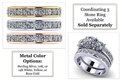 Central Diamond Center 3 Stone Past Present Future Ring also matching band your choice Gold-Silver Cz-2.50ctw & 3.50ctw3