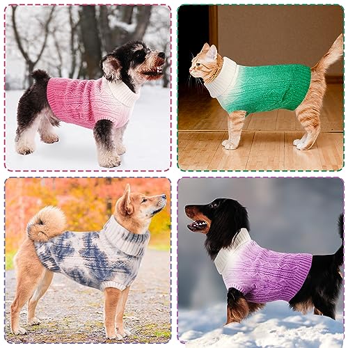 CITÉTOILE Warme Winter Hund Pullover, Weiche und Bequeme Gestrickte Hundemantel, Turtleneck Haustier Kleidung für das Kalte Wetter, Farbverlauf eingestellt für Kleine Mittlere Haustiere, Blau, S