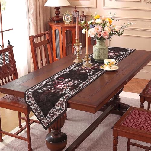 Image of Kuber Industries 72x13 Inch Large Cotton Table Runner for Party and Wedding | Centre and Dining Table Runner | Dazzle 102 Number Design - Brown