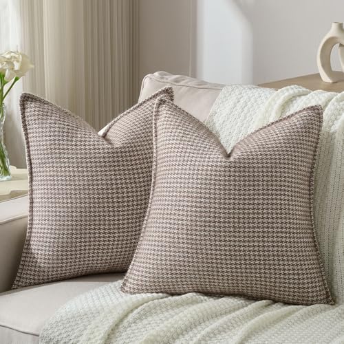 FUTEI Pack of 2 Houndstooth Throw Pillow Covers 18x18 Inch Soft Chenille Gingham Textured Farmhouse Decorative Cushion Case Modern Home Decor for Couch Bedroom Living Room Coffee