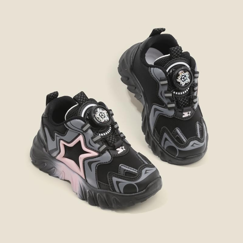 Kids Athletic Sneakers with Star Design, Black and Green4
