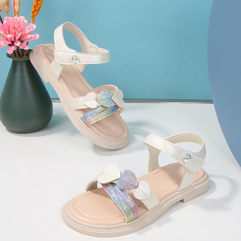 Image of kkdom Girls Cute Heart Sandals Open Toe Summer Flats Dress Sandals Shoes