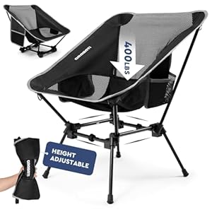 Folding Camping Chairs with Adjustable Height, 2-Way Foldable Backpacking Chair Heavy Duty, Portable Camp Chair Lightweight Compact for Outdoor, Hiking Picnic Beach, Black