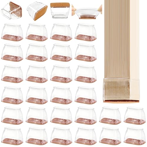 CHUNZEXI 36 Pack Rectangle Chair Leg Floor Protectors for Hardwood Floors Silicone Felt Covers Pads Caps Protect Wood Furniture Feet Floors Noise Reduce and Scratch (Rectangle Small)