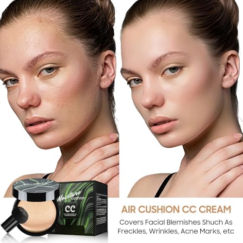 Mushroom Head Air Cushion CC Cream - Long-Lasting & Brightening BB Cream Foundation for Mature Skin, Waterproof & Moisturizing Full Coverage Self Adjusting Concealer for Even Skin Tone (Natural) - Image 5