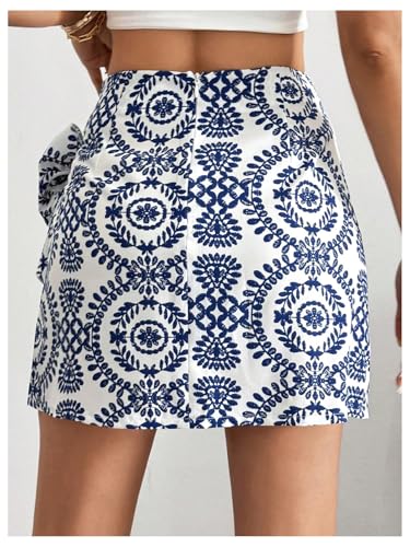 WDIRARA Women's Allover Print Knot Side High Waist Wrap Skirt Zipper Back Boho Mini Skirt2