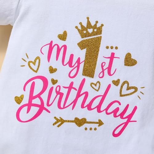 Newborn Baby Girls Baby Girls My 1st Birthday Outfits Romper + Tutu Skirt + Headband Set2