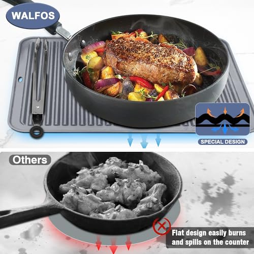 Image of Walfos Large Silicone Trivet 16x12 Inch, Hot Pads for Kitchen, Heat Resistant Pot Holders Trivets for Hot Dishes, Hot Pots and Pans, Quartz Countertops, Gray, 2 Pack
