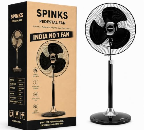 Image of SPINKS COPPER HIGH SPEED 2800 RPM Mark-1 16 Inches 400 MM Bullet Fan Pedestal Fan with Adjustable Height X-Flow Technology Heavy Base 5 Year Manufactured Warranty with Door Step Service Black