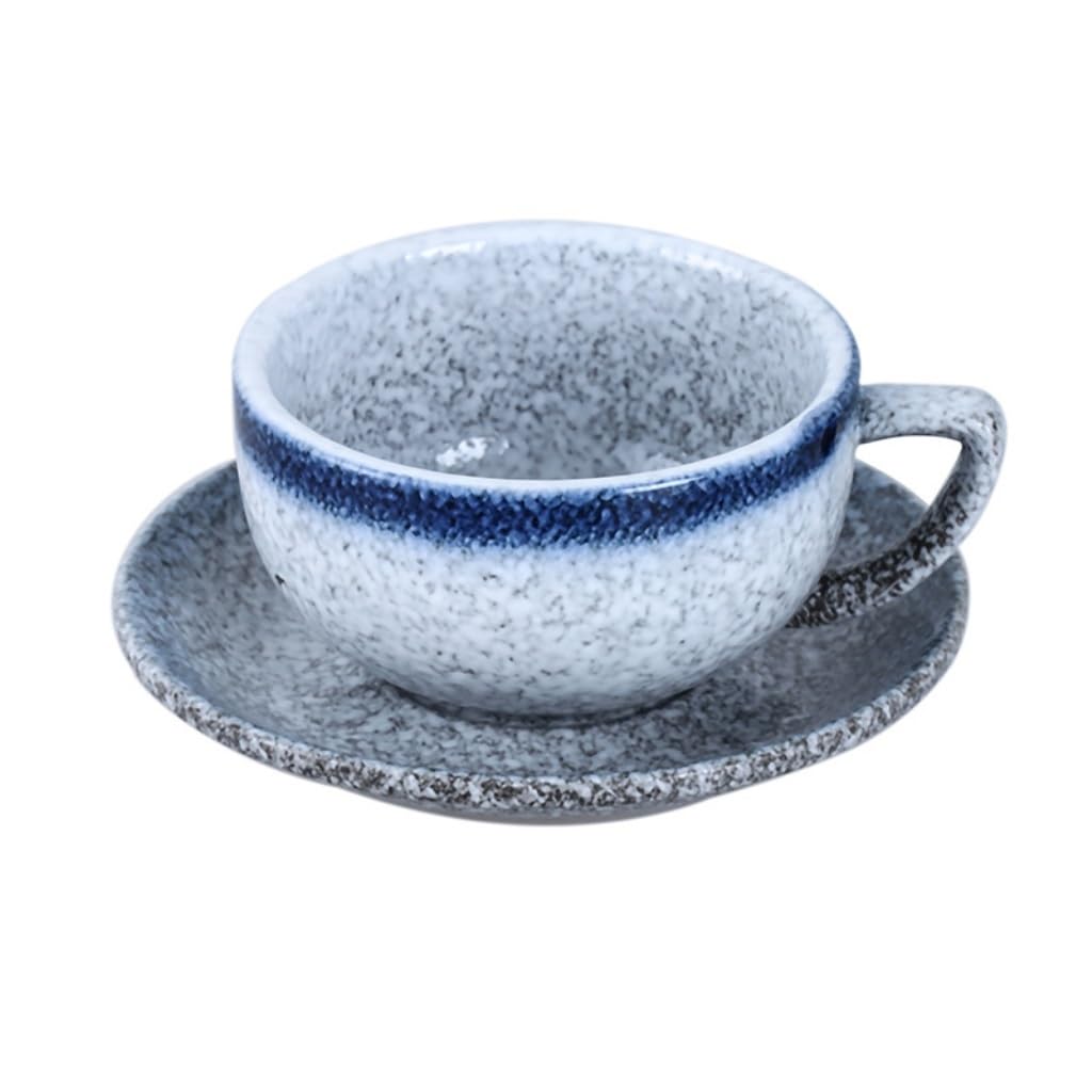 kubek ceramiczny, Kreatywny ceramiczny fantazyjny konkursowy duży otwór amerykański latte kubek tłoczony zestaw filiżanek do kawy i spodków(Blue)
