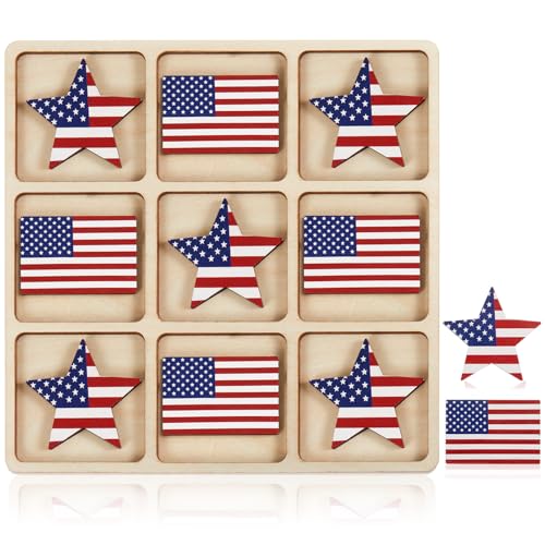 American Flag Wooden Tic Tac Toe Juego de Mesa miniatura 1