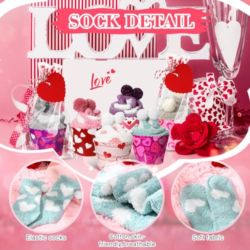 Image of 6 Pairs Valentine's Day Cupcake Socks Fuzzy Sock with Cupcake Card DIY Gift Slipper Stockings for Winter Women Men