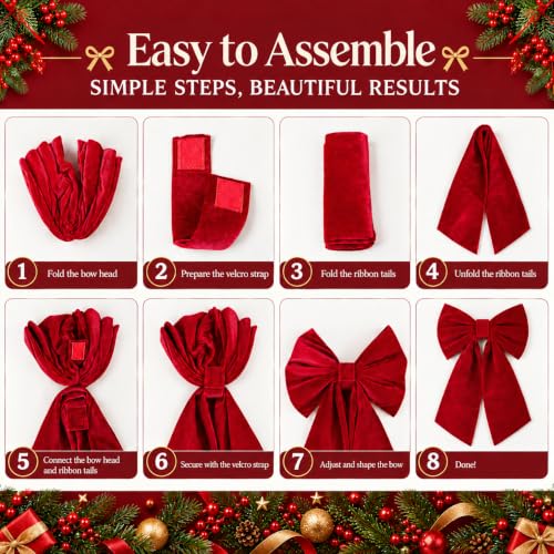 Christmas Tree Topper Bows, 20x35 Large Velvet Wine Red Bows, Burgundy Christmas Bow for Verstaile Xmas Decor - image 8