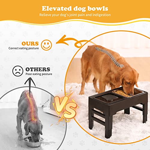 PETTOM Erhöhter Hundenapf (2 x 1.6L), 4 Höhenverstellbar Napfständer mit Hundenapf Edelstahl und Auslaufsicher Trinknapf, Faltbarer und Rutschfester Fressnapf Hund Erhöht für großen kleinen Hunde