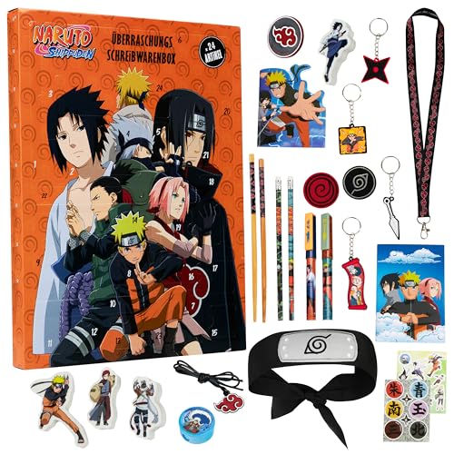 Naruto Adventskalender 2025 Kinder Teenager Countdown Kalender mit 24 Überraschungen Schreibwaren Spielzeug Kawaii Anime Geschenk (Orange)