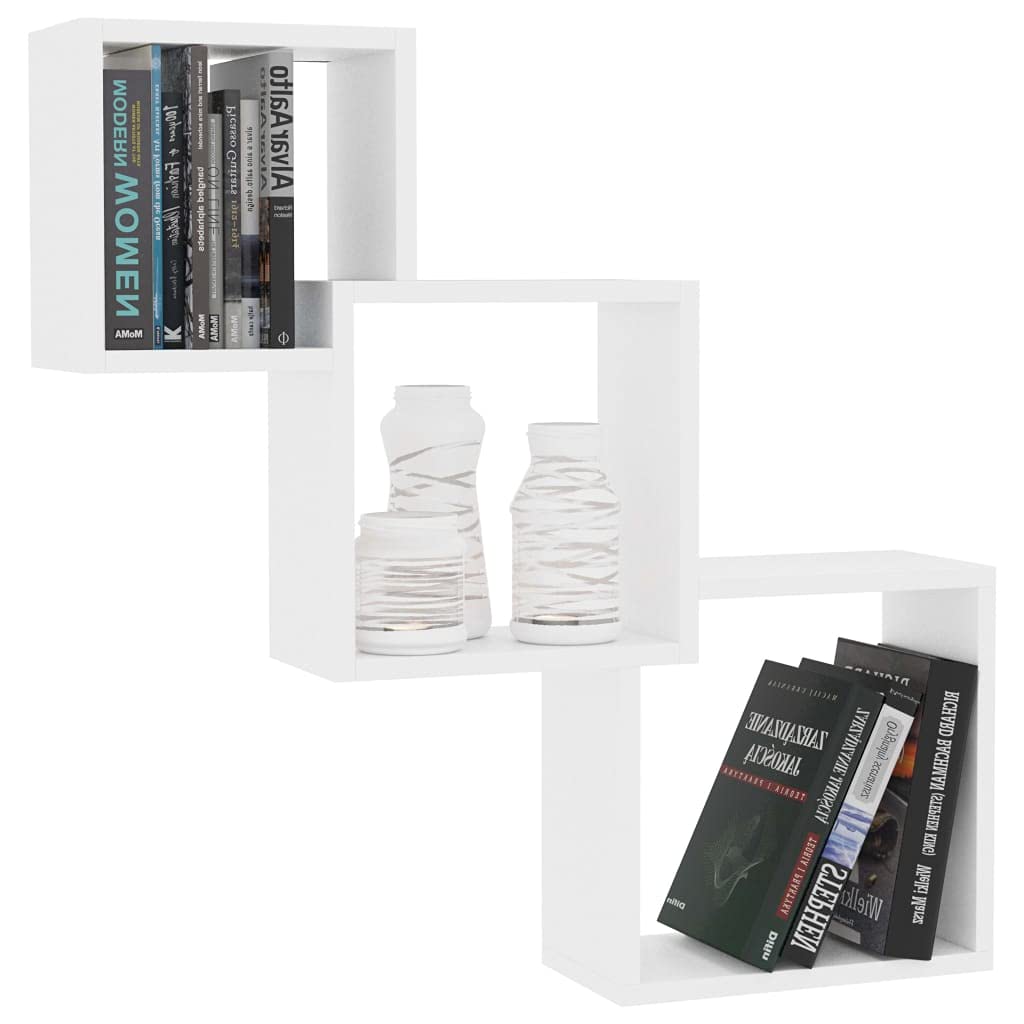 Set di 3 mensole da parete cubiche bianche, moderne mensole sospese in legno, scaffali a cubo ad incastro per soggiorno e corridoio, mensole decorative da parete, 68 x 15 x 68 cm