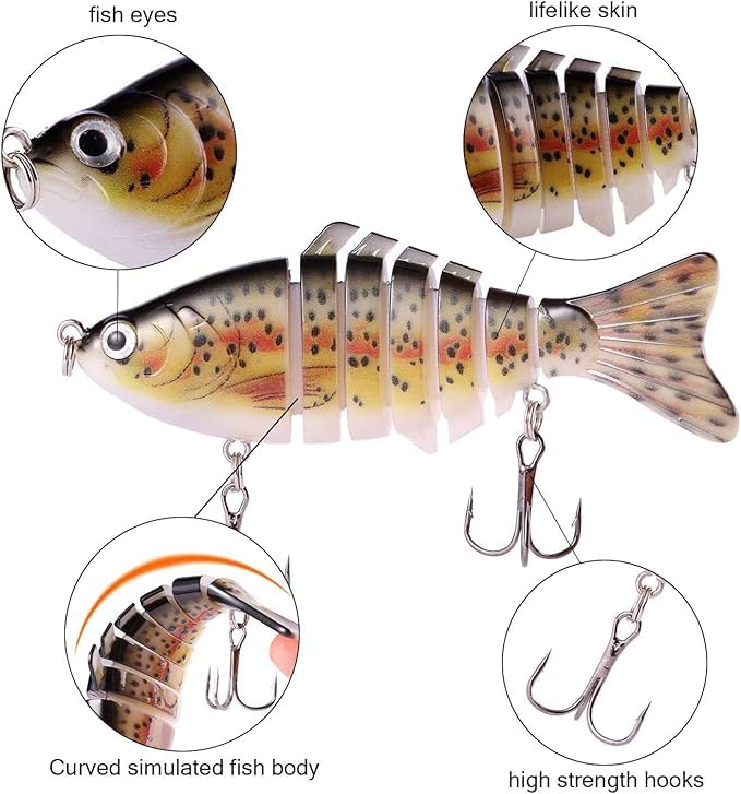 Futaba Multi Jointed Bass Lure with Floating Rotating Tail Fishing Lure Kit - Pack of 6 2