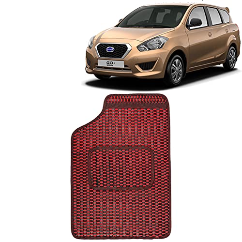 Image of Kingsway Dotted Design Car Floor Foot Mats Universal Fit for Datsun Go Plus, Model Year : 2014 Onwards, Water and Dustproof, Color Red, Set of 5 Pieces