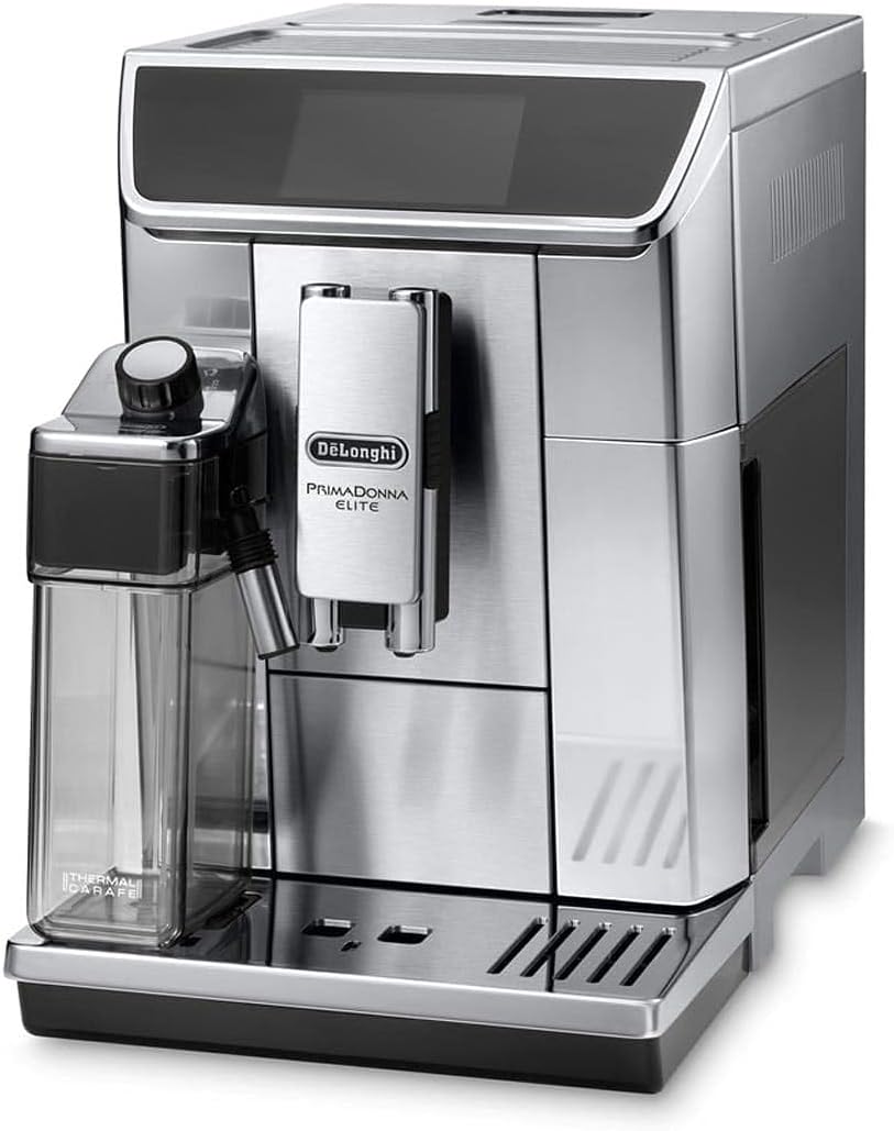 DELONGHI ECAM650.75MS Prima Donna Elite - Macchina da caffè in acciaio inox, touch screen a colori, 15 bar, pressione pompa, argento, 470 x 260 x 360 mm